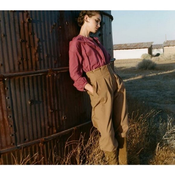 💕DOEN💕 Louvre Pant ~ High Waisted Pleated Ankle Pants Bark Brown 6 NWT - Picture 5 of 16